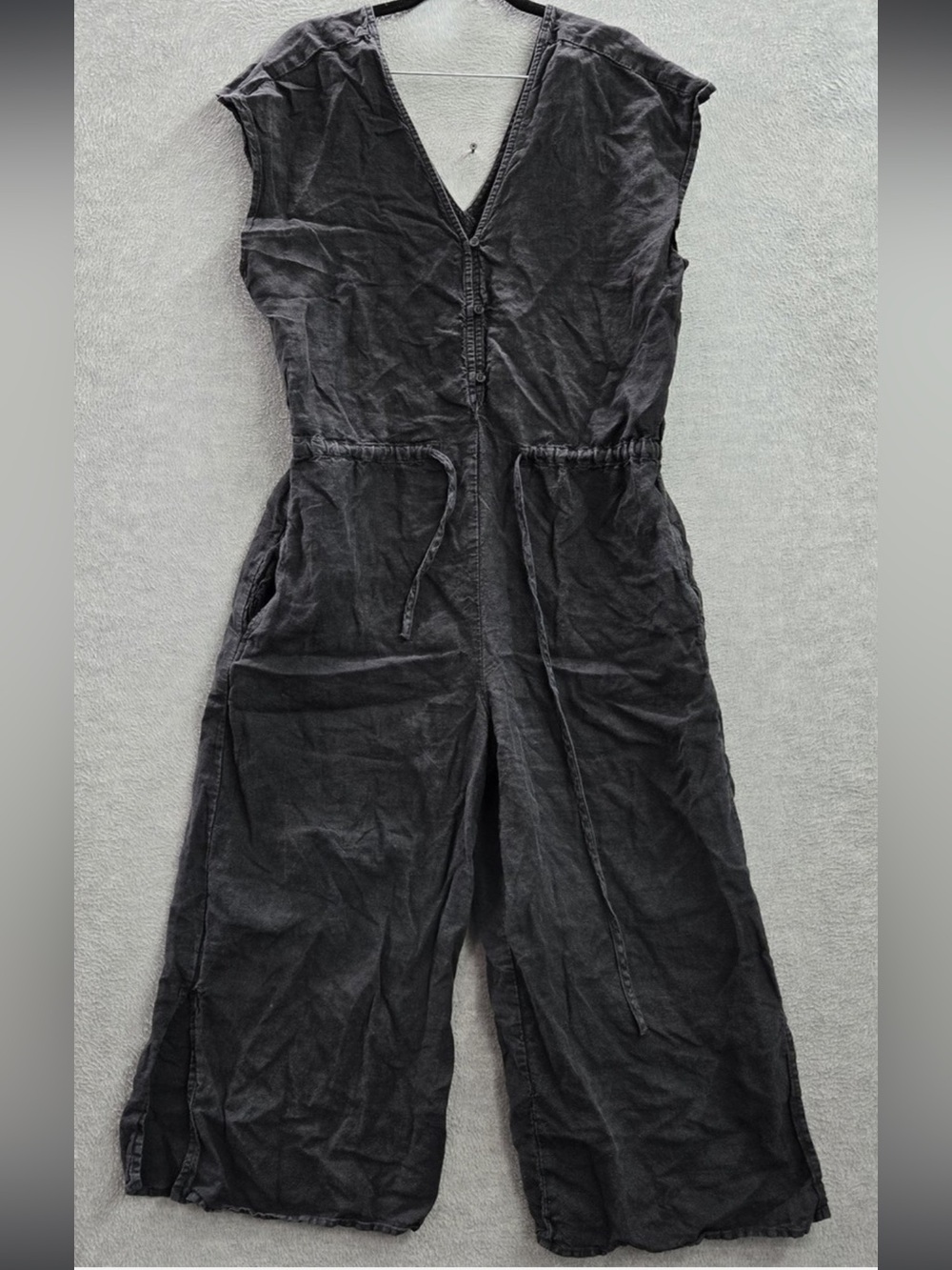 Anthropologie Cloth & Stone Tencel Wide Leg Minimalist Charcoal V-Neck Jumpsuit
